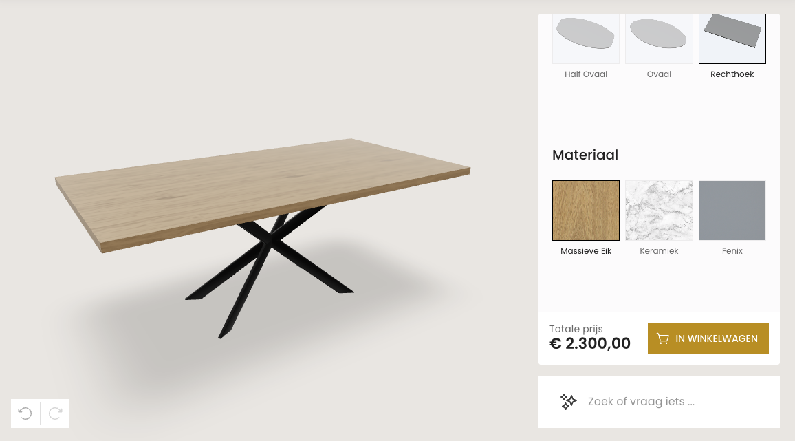Ontwerp uw eigen eettafel met onze nieuwe configurator
